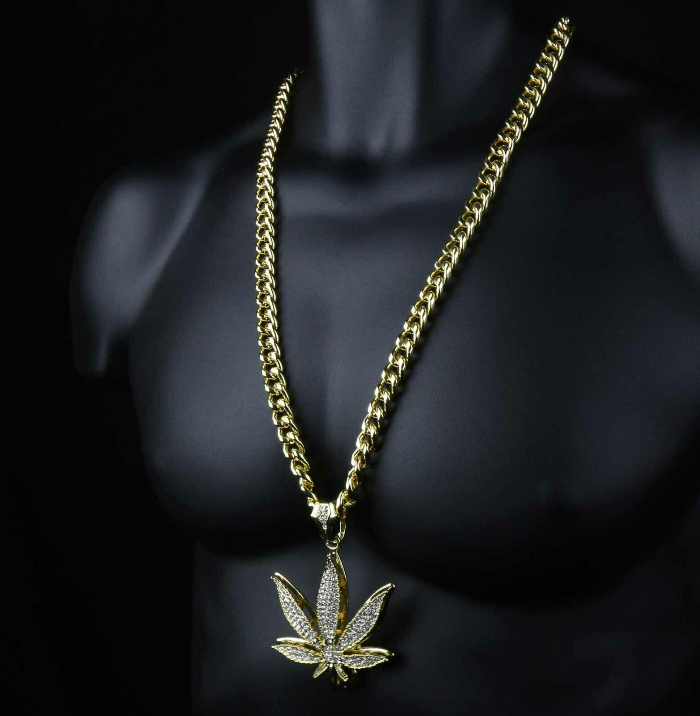 Diamond weed store leaf pendant