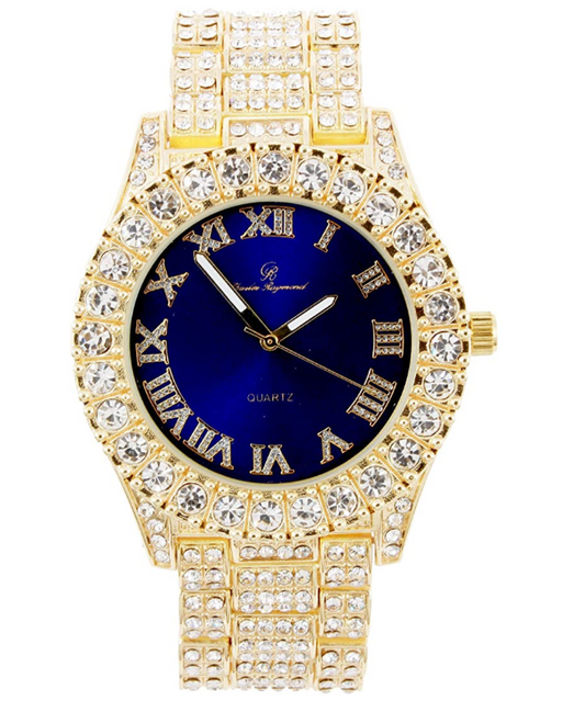 Blue Face Watch Gold Diamond Watch Hip Hop Watch Bust Down