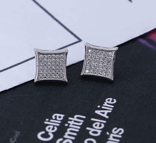 11mm Silver Diamond Earring Gold  Hip Hop Square