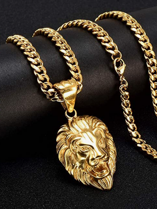 African Lion Necklace Lion Head Chain Leo Lion of Judah Stainless Steel 24in.