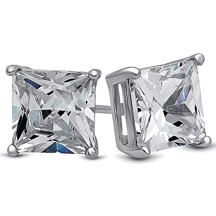 7mm 925 Silver Silver Stud Earring Square Diamond Earring Princess Cut