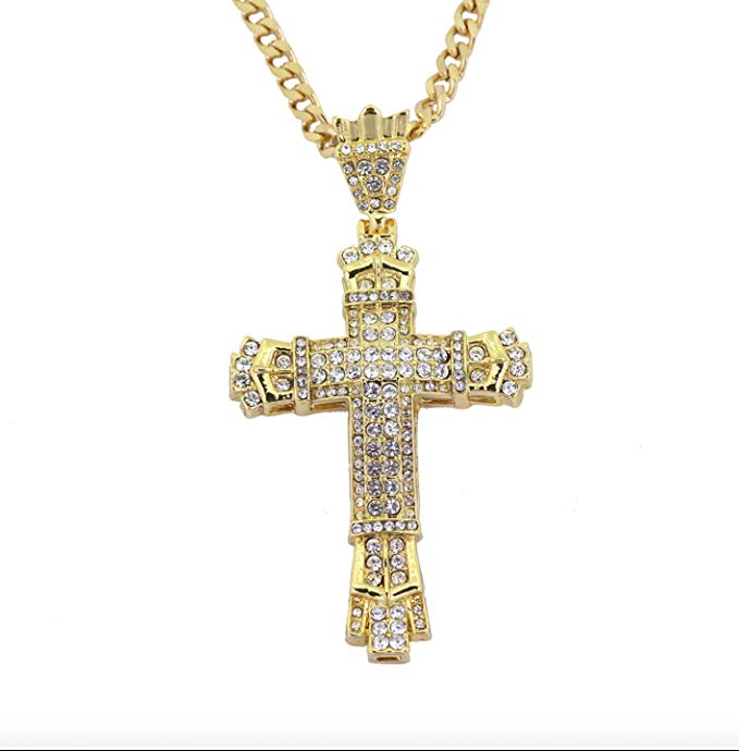 Jesus Cross Necklace  Diamond Cross Pendant Chain Cross Necklace 24in.