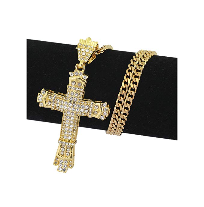 Jesus Cross Necklace  Diamond Cross Pendant Chain Cross Necklace 24in.