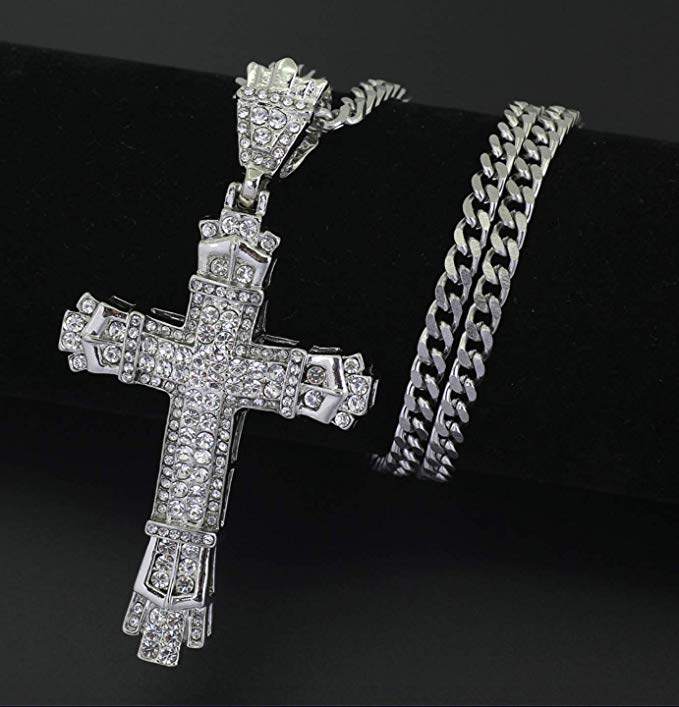 Jesus Cross Necklace  Diamond Cross Pendant Chain Cross Necklace 24in.