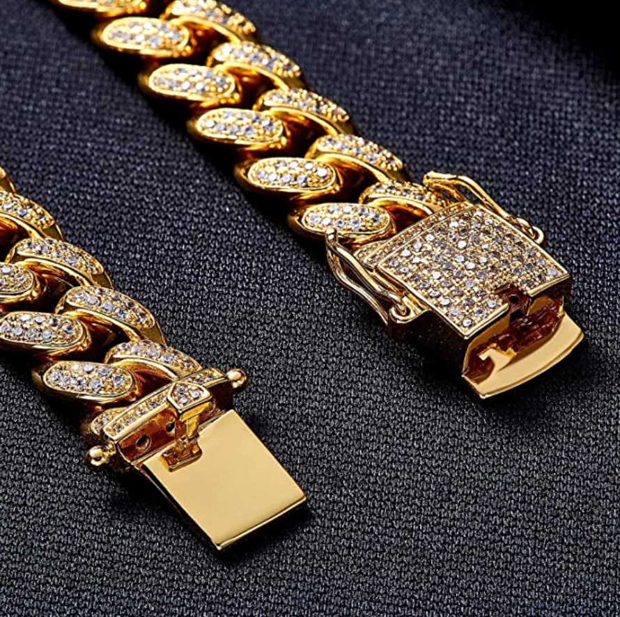 12mm Triple Lock Cuban Link Chain Bracelet Diamond