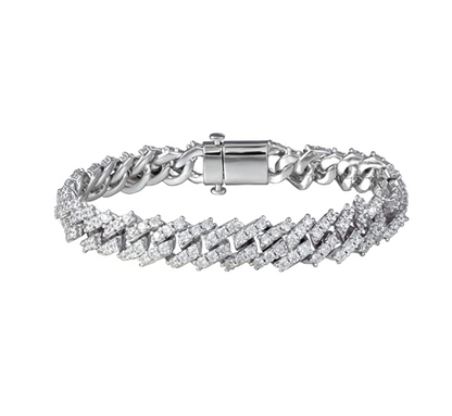 12mm Prong Bracelet Cuban Link Diamond Gold Silver 8.5in.