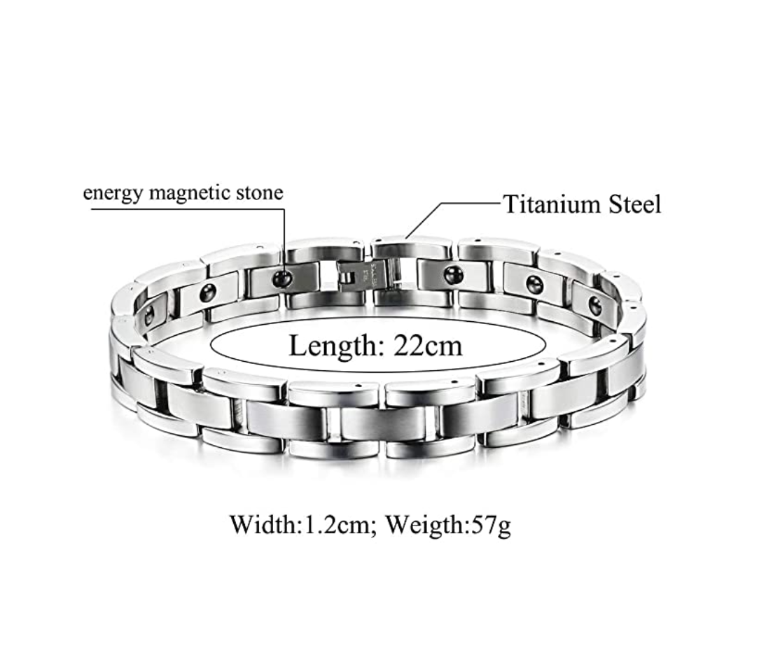 925 Sterling Silver Bracelet Sleek Magnetic Therapy Bracelet 9in.