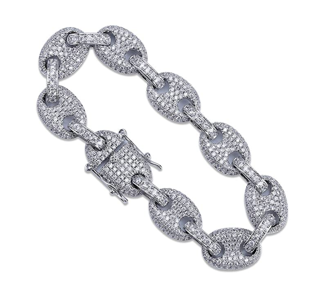 Hip Hop Diamond Rainbow Mariner Link Bracelet Puff Anchor Link