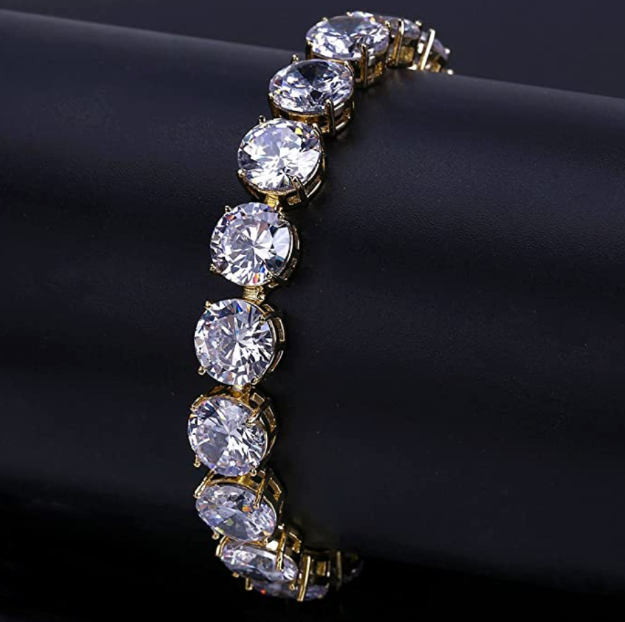 10mm Diamond Tennis Bracelet Gold Tone Hip Hop Jewelry Iced Out