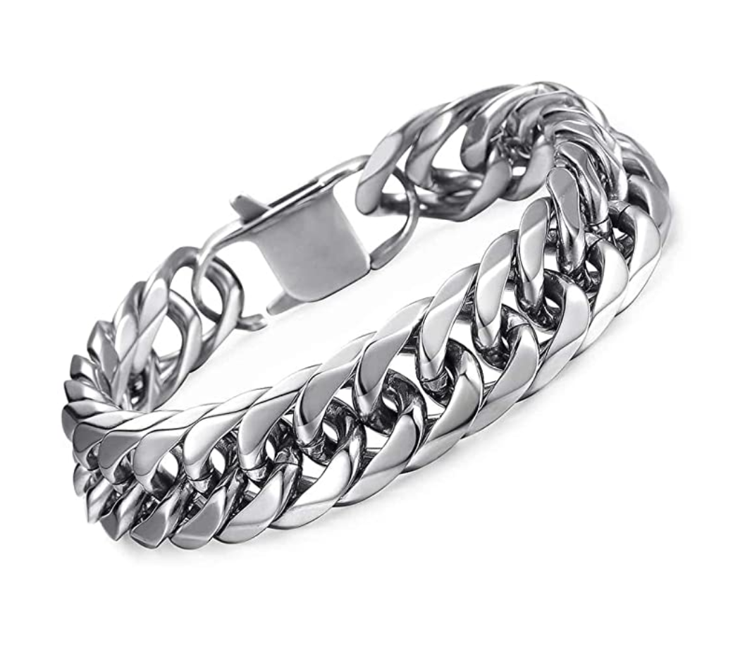 Stainless Steel Heavy Curb Link Bracelet Cuban Link Chain Bracelet 8in.