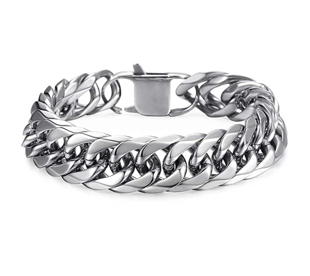 Stainless Steel Heavy Curb Link Bracelet Cuban Link Chain Bracelet 8in.