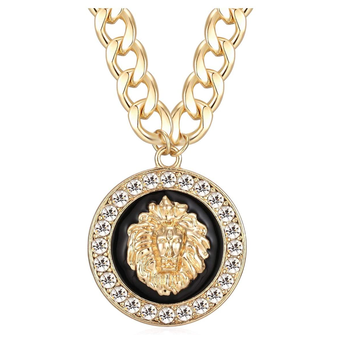 Medusa Lion Medallion Necklace Diamond Chain 24in.