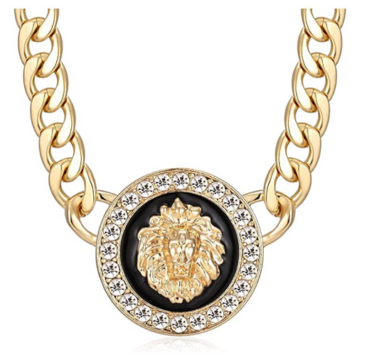 Medusa Lion Medallion Necklace Diamond Chain 24in.