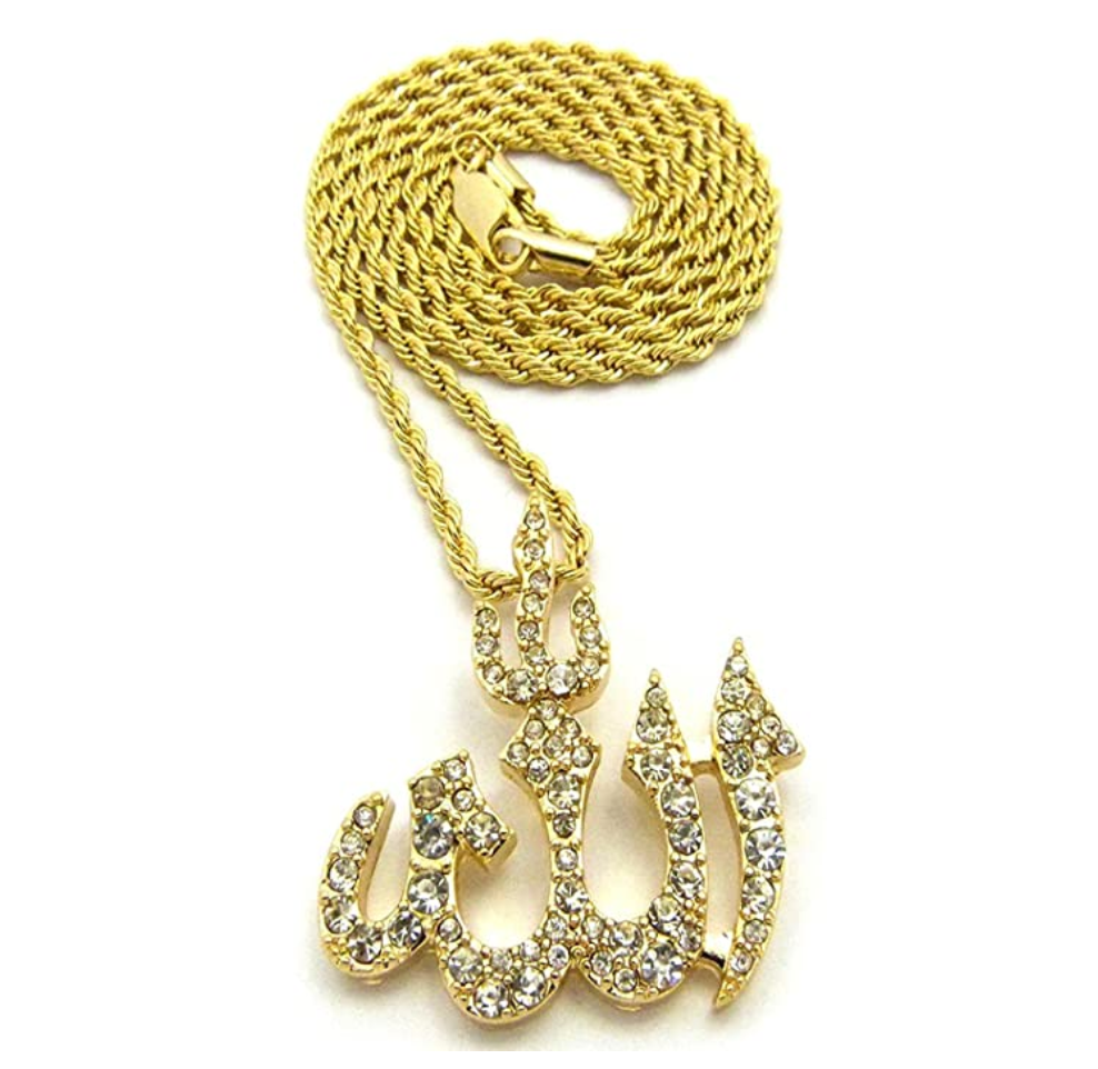 Allah Diamond Necklace Allah Pendant Chain Islamic Jewelry 24in.