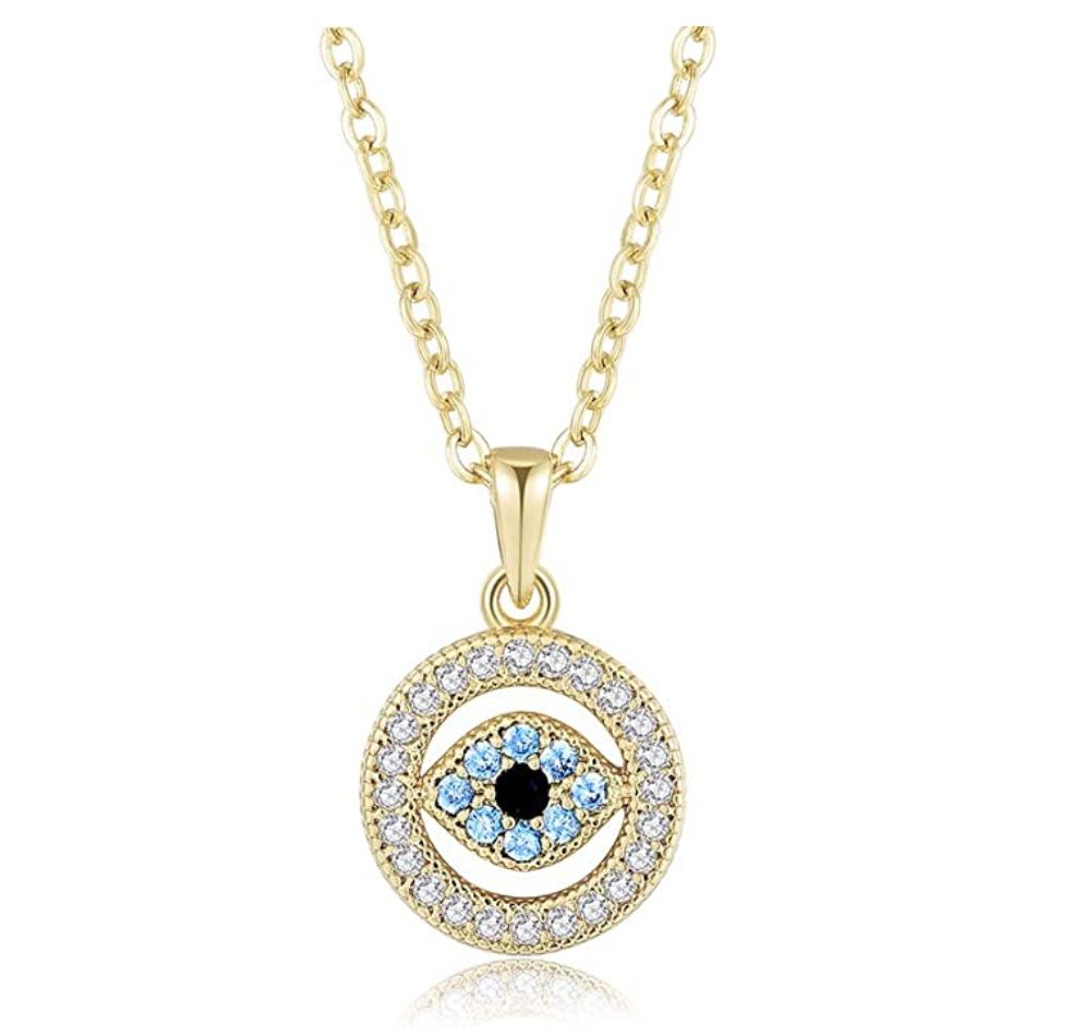 Gold Blue Evil Eye Diamond Chain 925 Sterling Silver 18in.