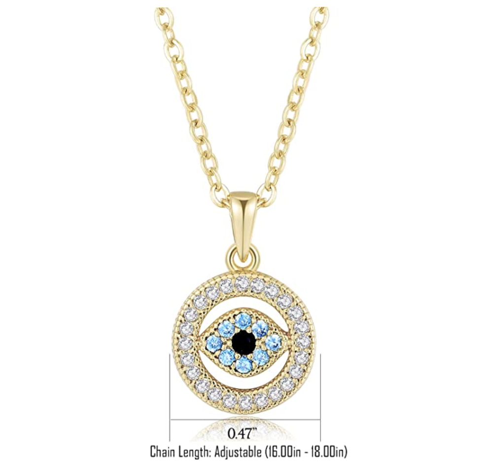 Gold Blue Evil Eye Diamond Chain 925 Sterling Silver 18in.