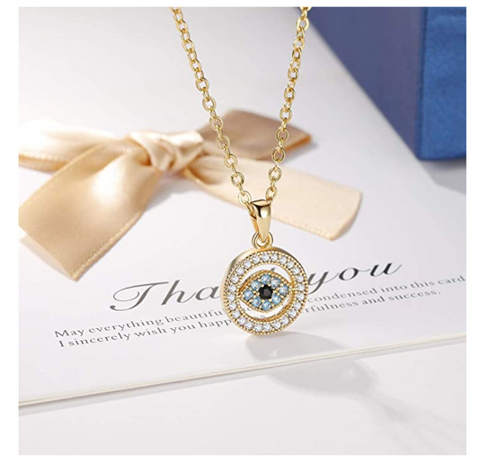 Gold Blue Evil Eye Diamond Chain 925 Sterling Silver 18in.