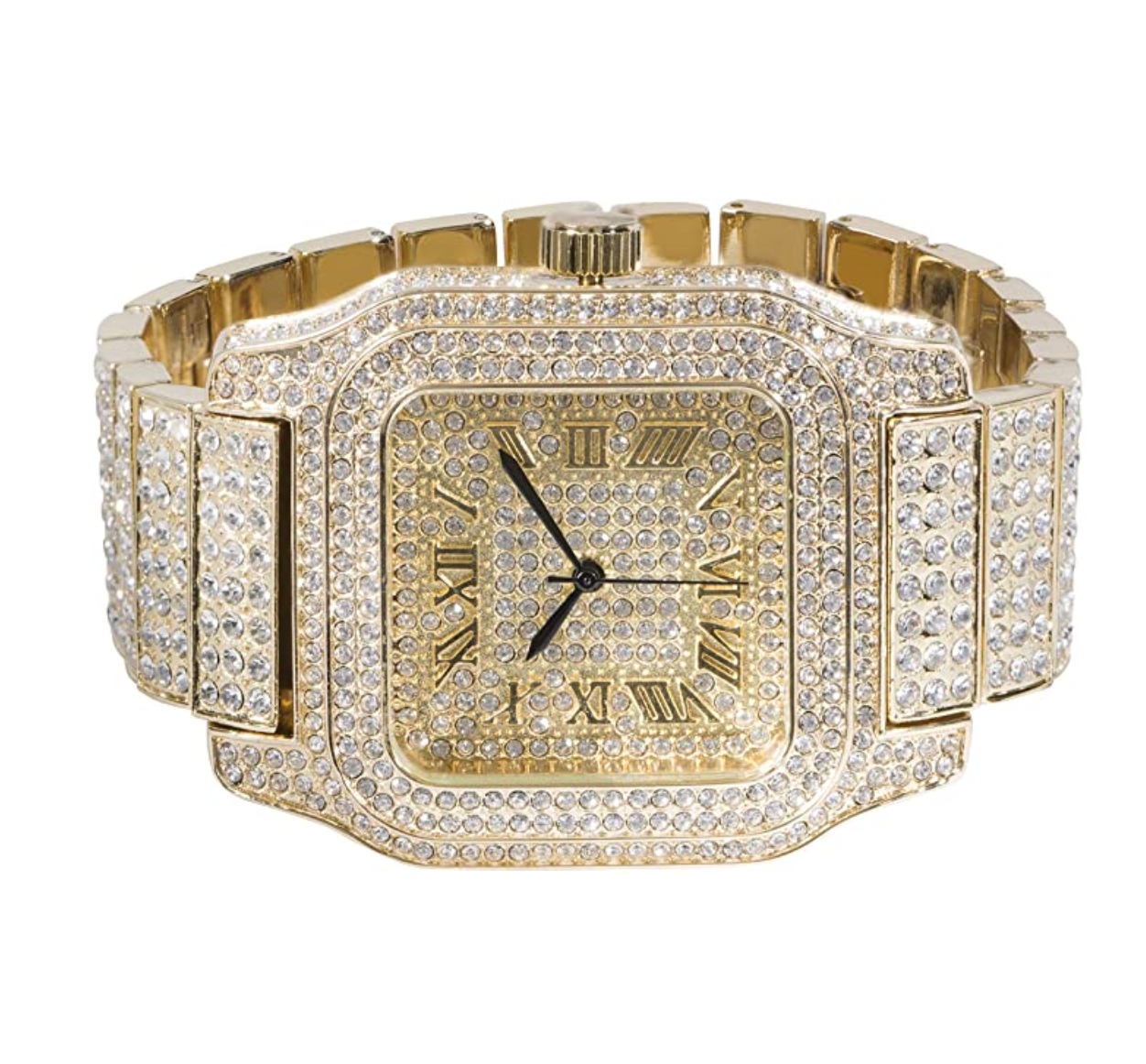 2-Tone Silver Gold Diamonds Bust Down Large Watch 45mm