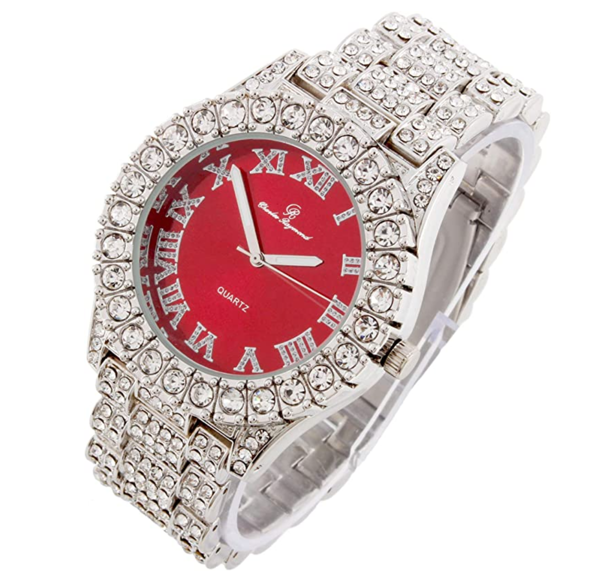 Red Face Silver Gold Diamond Watch Hip Hop Bust Down Watch