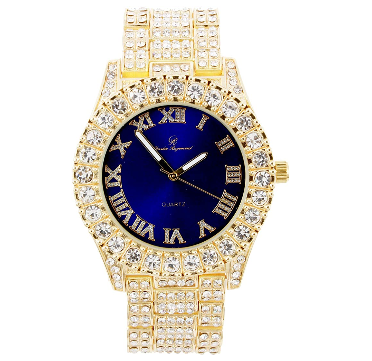 Gold Color Watch Diamond Red Face Watch Hip Hop Bust Down Jewelry