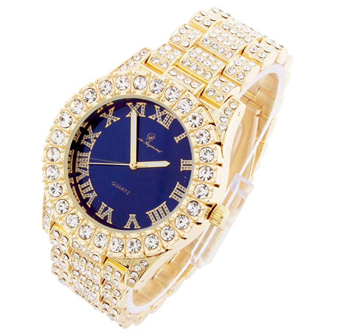 Gold Color Watch Diamond Red Face Watch Hip Hop Bust Down Jewelry