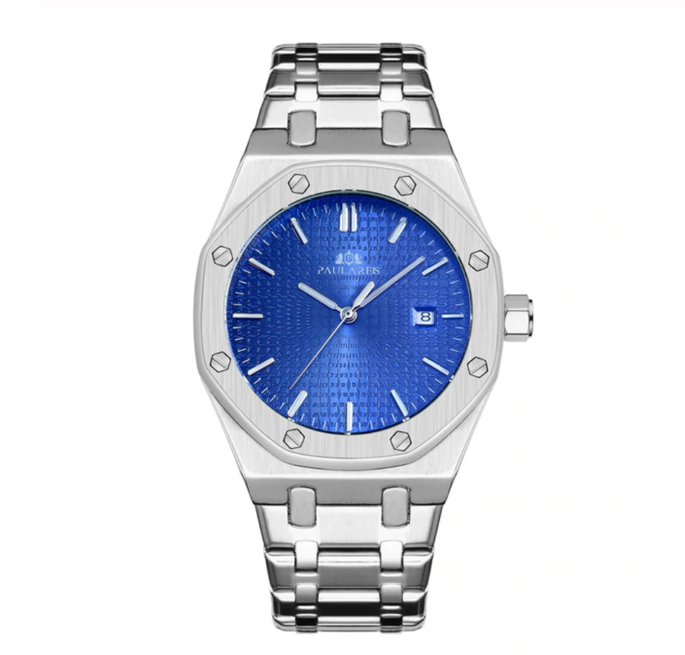 45mm Silver Blue Dial Watch Octagonal Watch Gold Stainless Steel