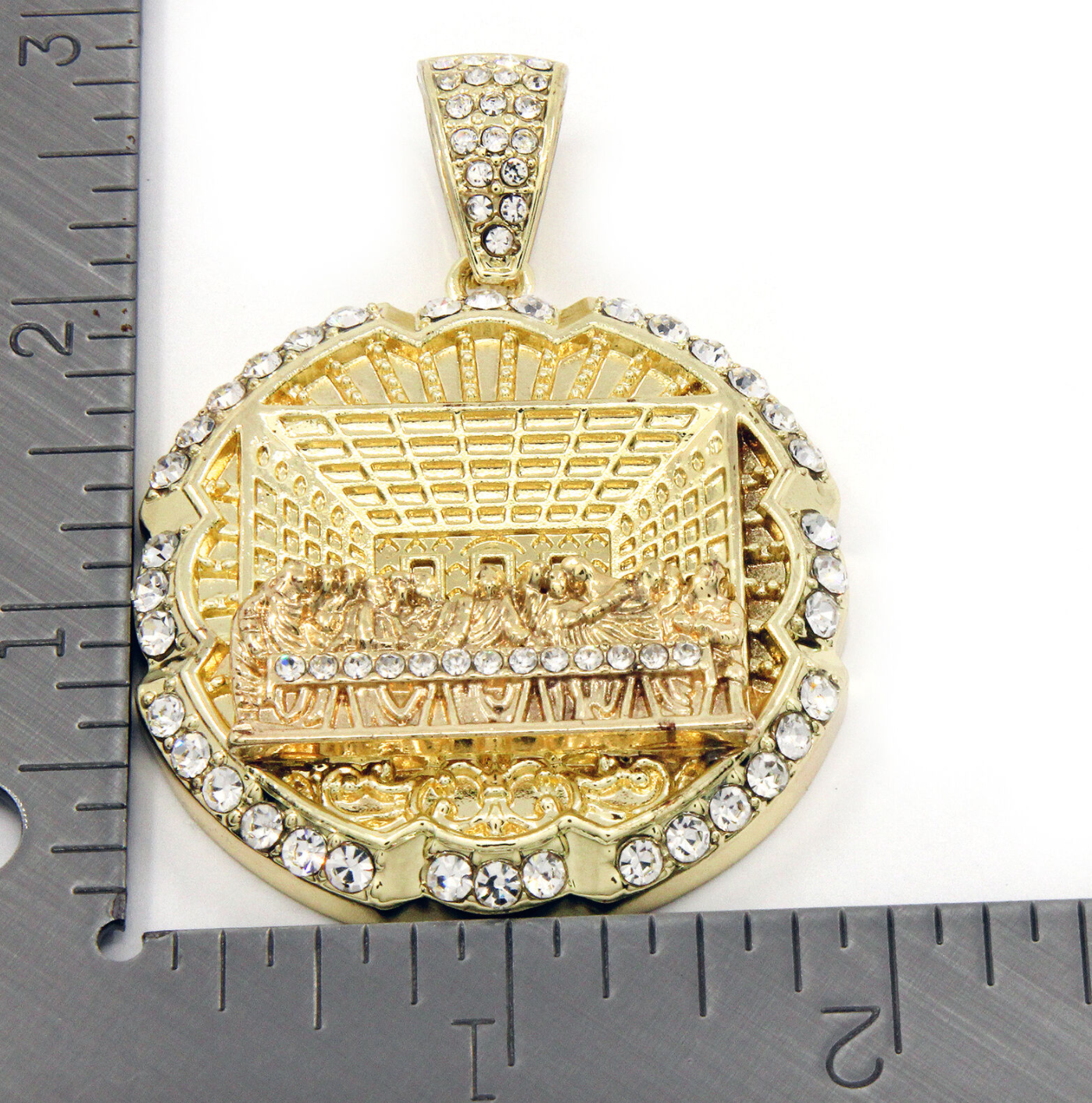 Last Supper Gold Diamond Necklace Pendant Jesus Cuban Link 30in.