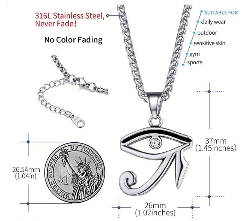 Eye of Ra Pendant Gold African Jewelry Stainless Steel 24in.