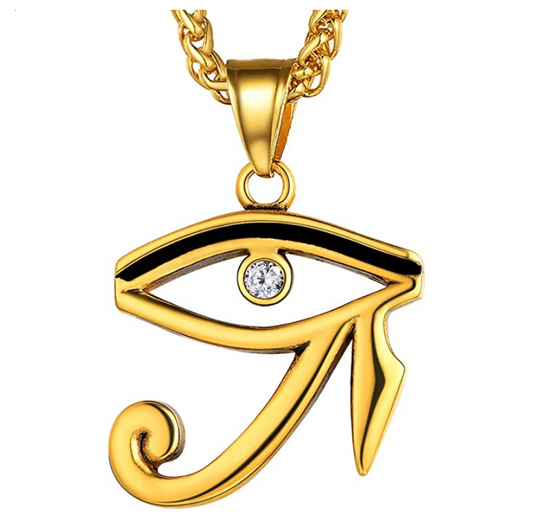 Eye of Ra Pendant Gold African Jewelry Stainless Steel 24in.