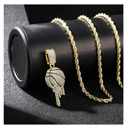 Basketball Necklace Basketball Drip Pendant Diamond Chain 24in.