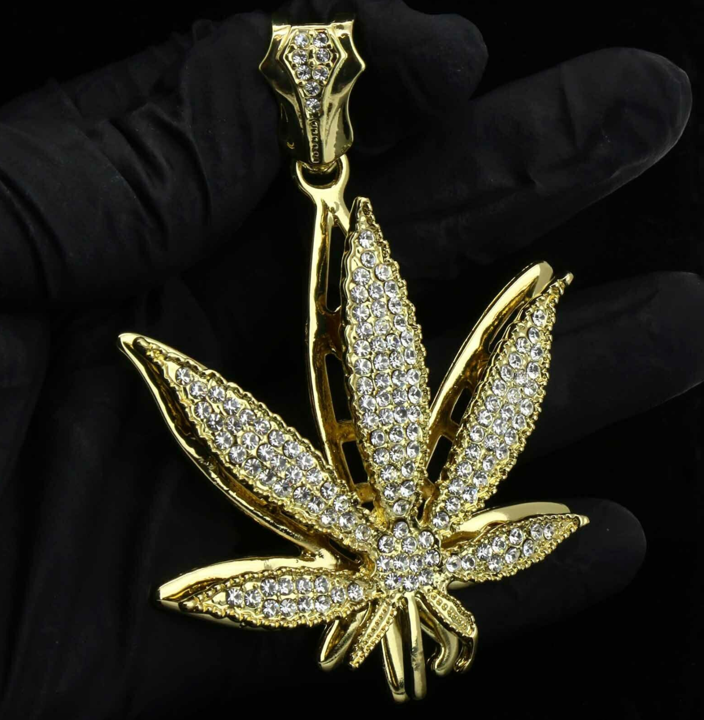 420 Pendant Chain Weed Leaf Necklace Diamond Hip Hop Cuban Link 30in.