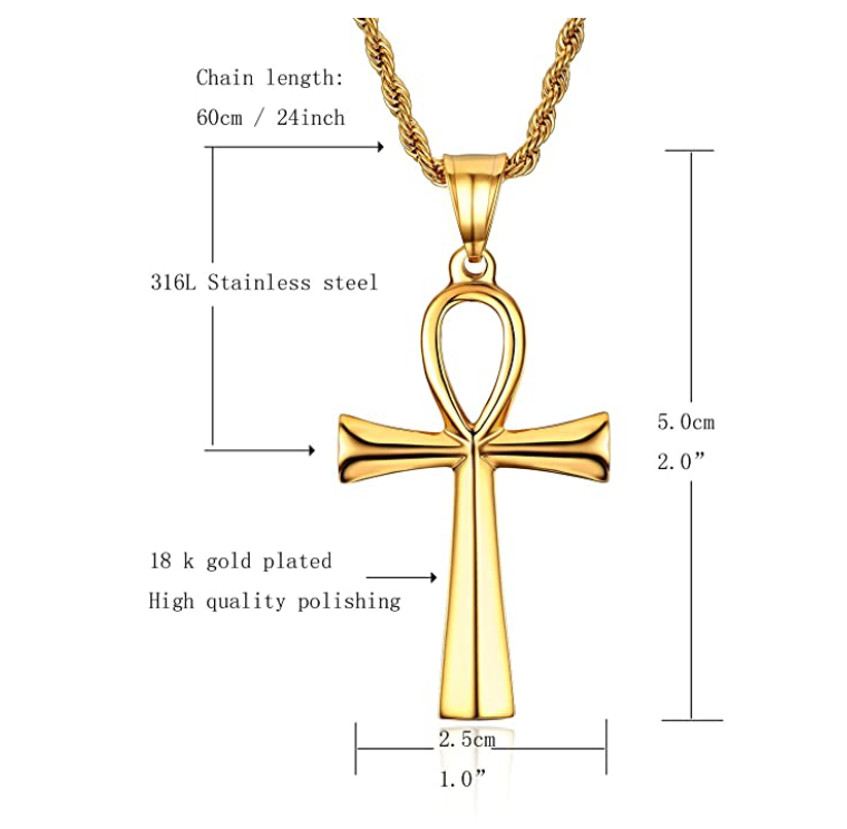 Egyptian Ankh Pendant Ankh Necklace Stainless Steel 24in.