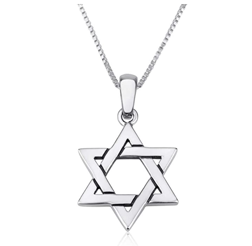 Star of David Necklace Silver Jewish Star Chain Hebrew Six-Pointed Star Pendant 18in.