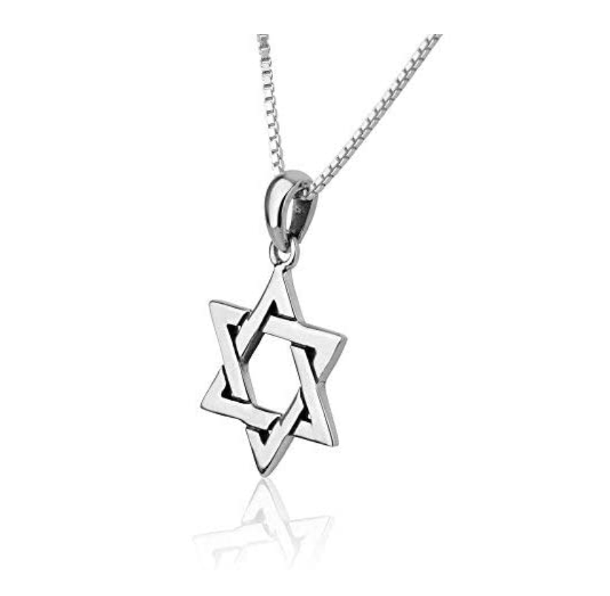 Star of David Necklace Silver Jewish Star Chain Hebrew Six-Pointed Star Pendant 18in.