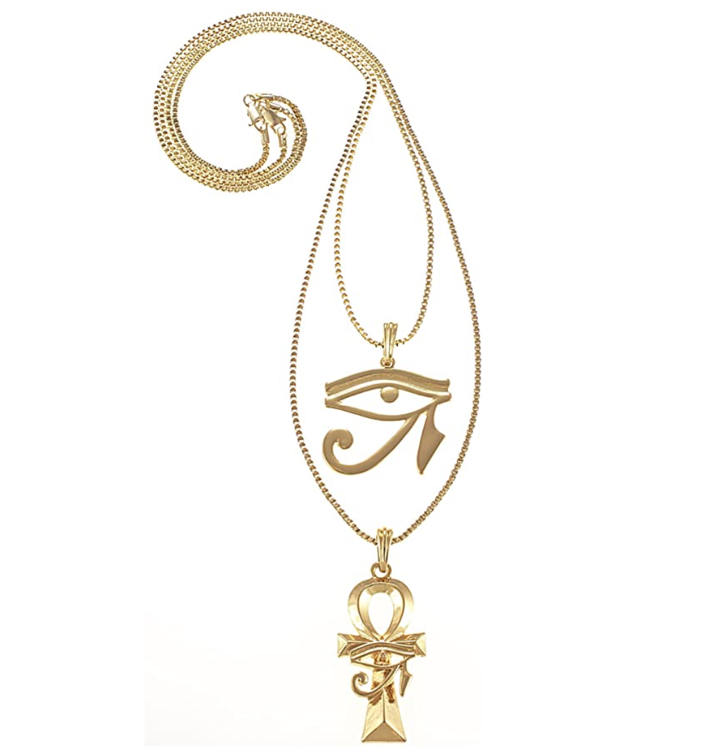 Ankh & Eye of Horus Necklace Diamonds Gold Chain 24in.