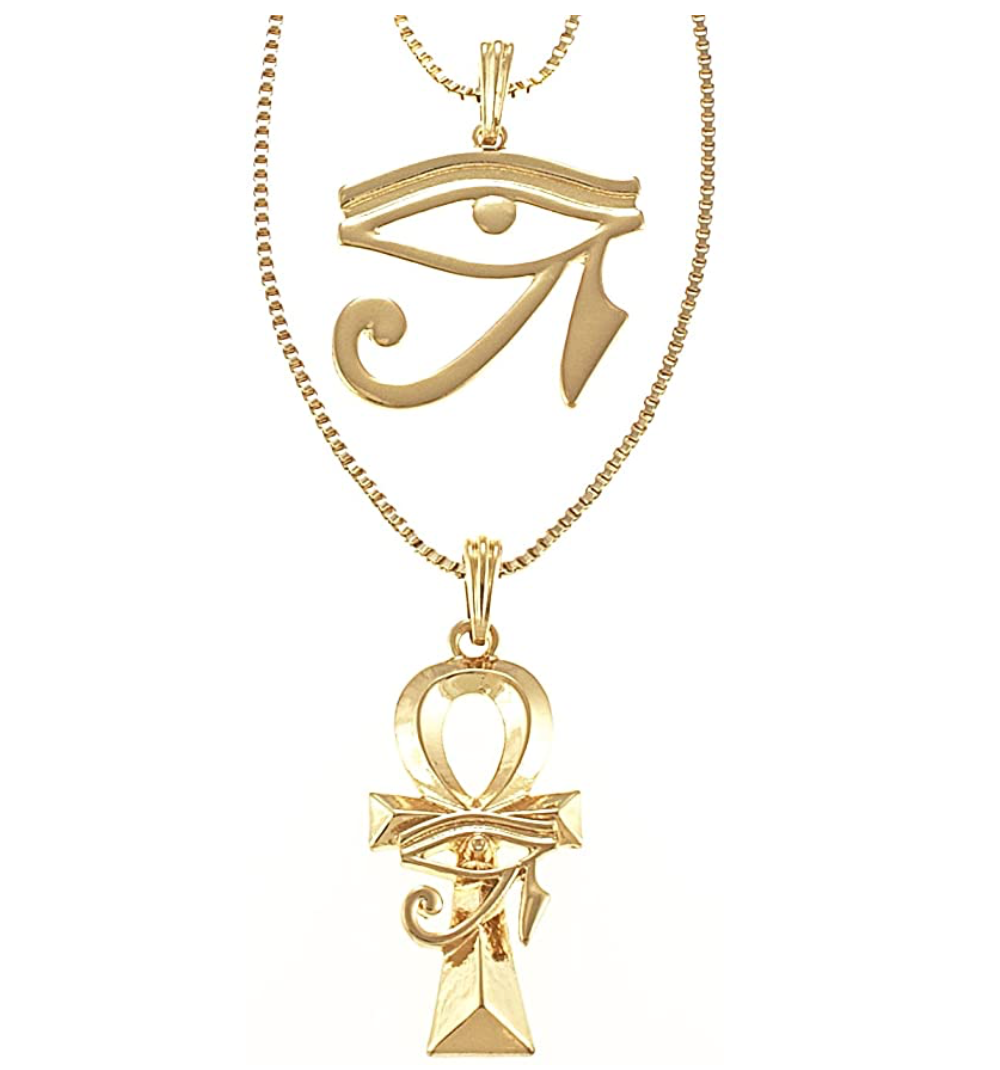 Ankh & Eye of Horus Necklace Diamonds Gold Chain 24in.