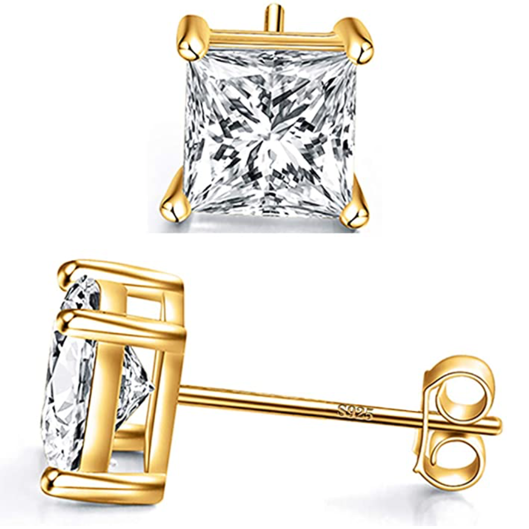 7mm 925 Silver Silver Stud Earring Square Diamond Earring Princess Cut