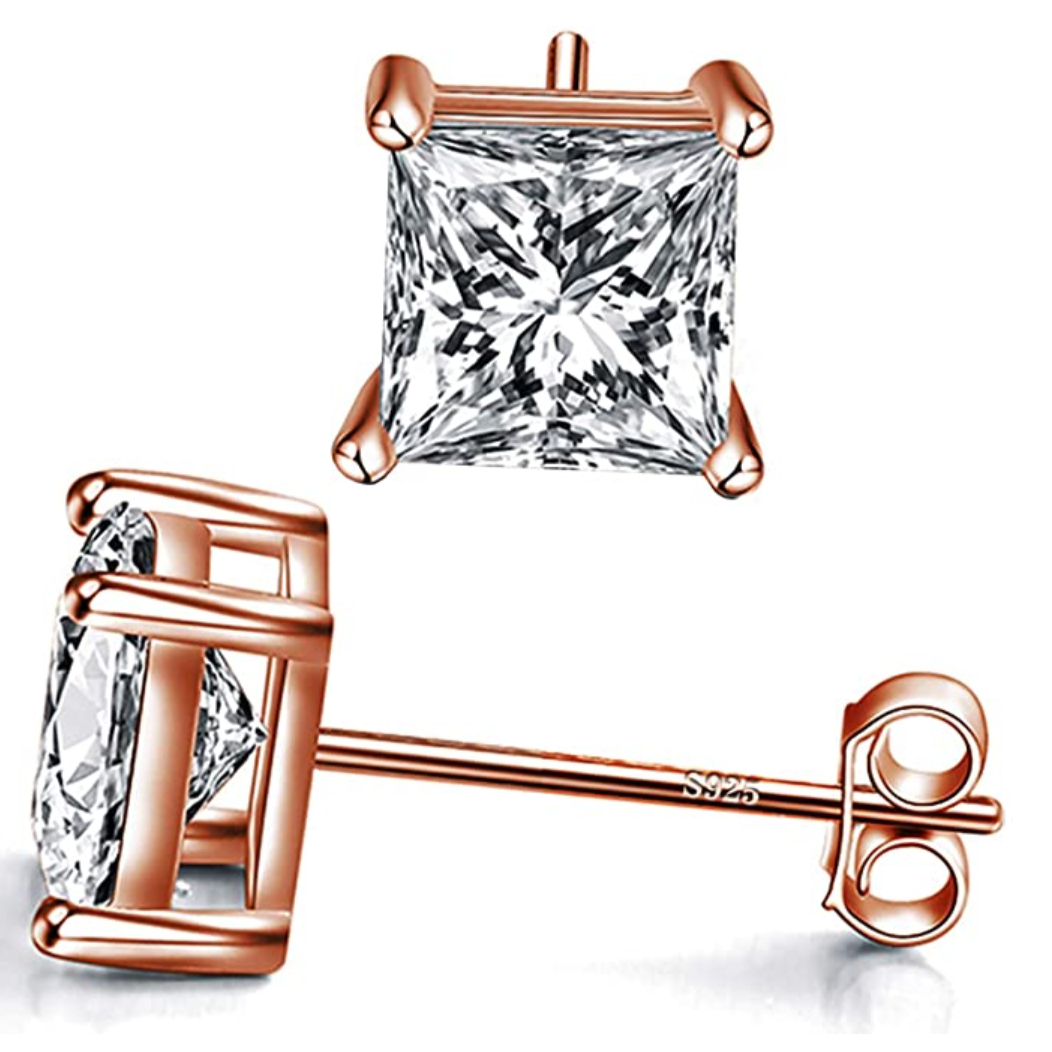 7mm 925 Silver Silver Stud Earring Square Diamond Earring Princess Cut