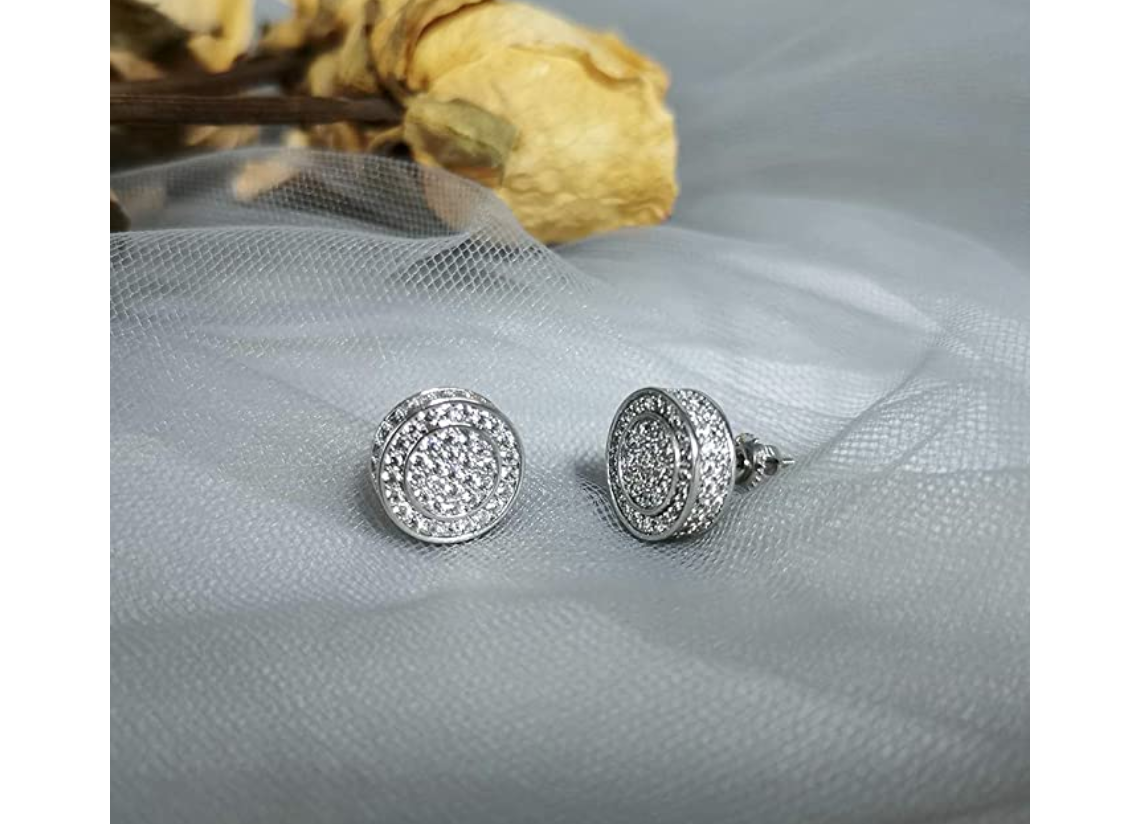 Men's Circle Iced Cz Gold 925 Sterling Silver Hip Hop Round Nugget Stud  Earrings | eBay