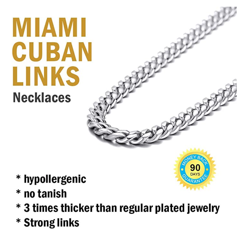 6mm Silver Tone Cuban Link Chain 18 - 30in.