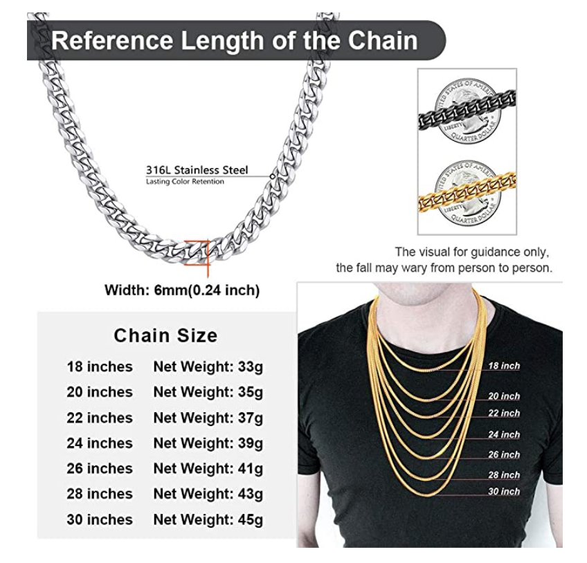 6mm Silver Tone Cuban Link Chain 18 - 30in.