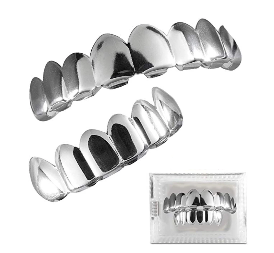 Gold Grillz Teeth Set Hip Hop Grillz Mouth Teeth Mold Kit Dental Grill Silver