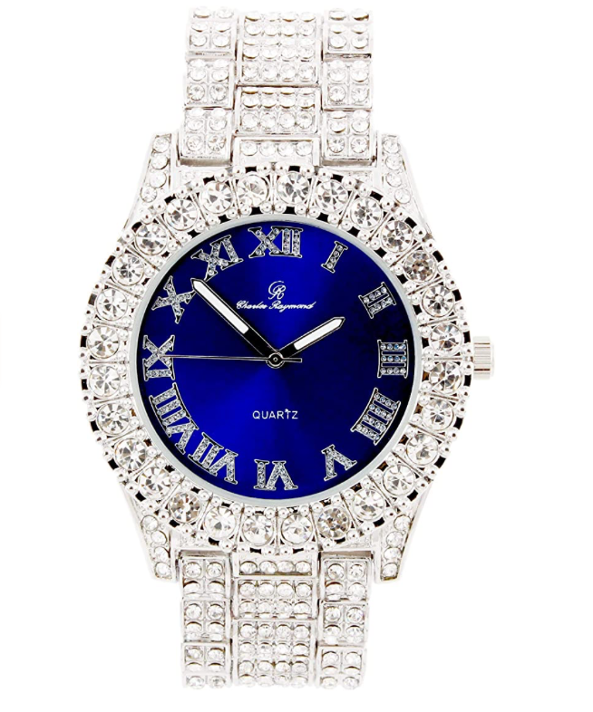 Blue Face Silver Watch Diamond Hip Hop Jewelry Bust Down Watch Iced Out