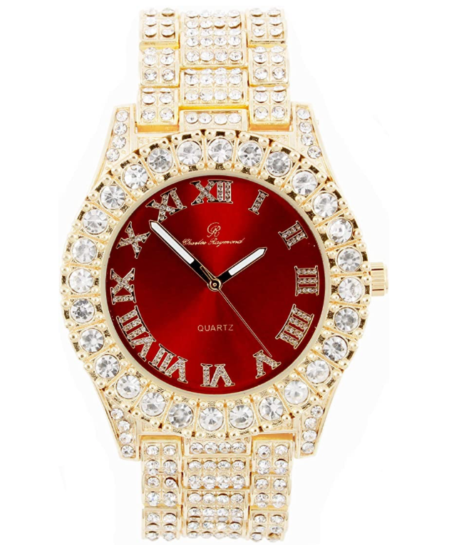 Red Face Silver Gold Diamond Watch Hip Hop Bust Down Watch