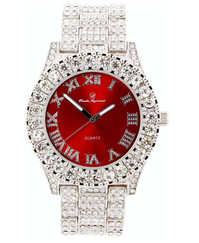 Red Face Silver Gold Diamond Watch Hip Hop Bust Down Watch