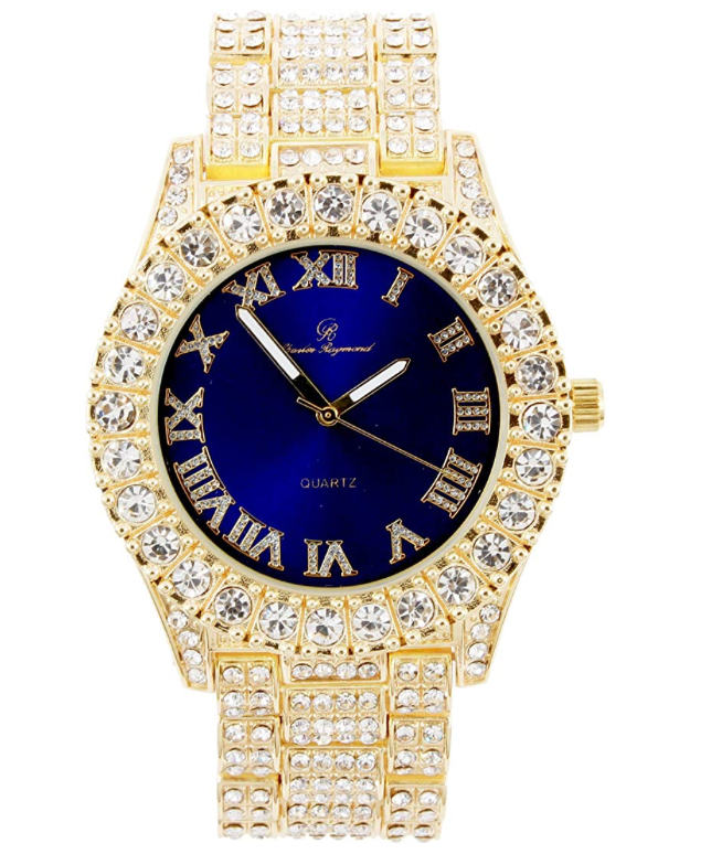 Blue Face Silver Watch Diamond Hip Hop Jewelry Bust Down Watch Iced Out