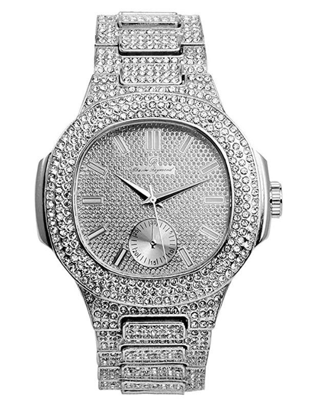 Silver Diamond Hip Hop Iced Out Watch Red Face Bust Down