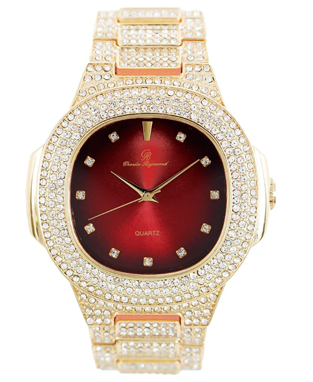 Gold Watch Red Face Diamond Hip Hop Iced Out Watch Bust Down