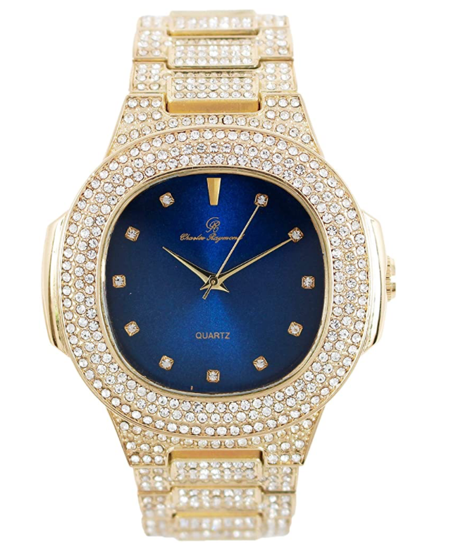 Gold Watch Red Face Diamond Hip Hop Iced Out Watch Bust Down