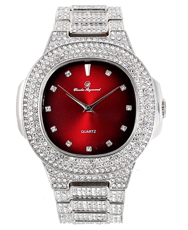 Gold Watch Red Face Diamond Hip Hop Iced Out Watch Bust Down